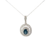 14k White Gold 1.00ct Oval  Blue Sapphire and .50ct  F VS2 Round Diamond Necklace